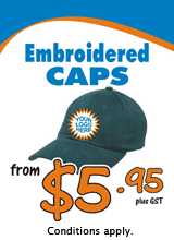 Embroidered Caps from $5.95 plus GST
